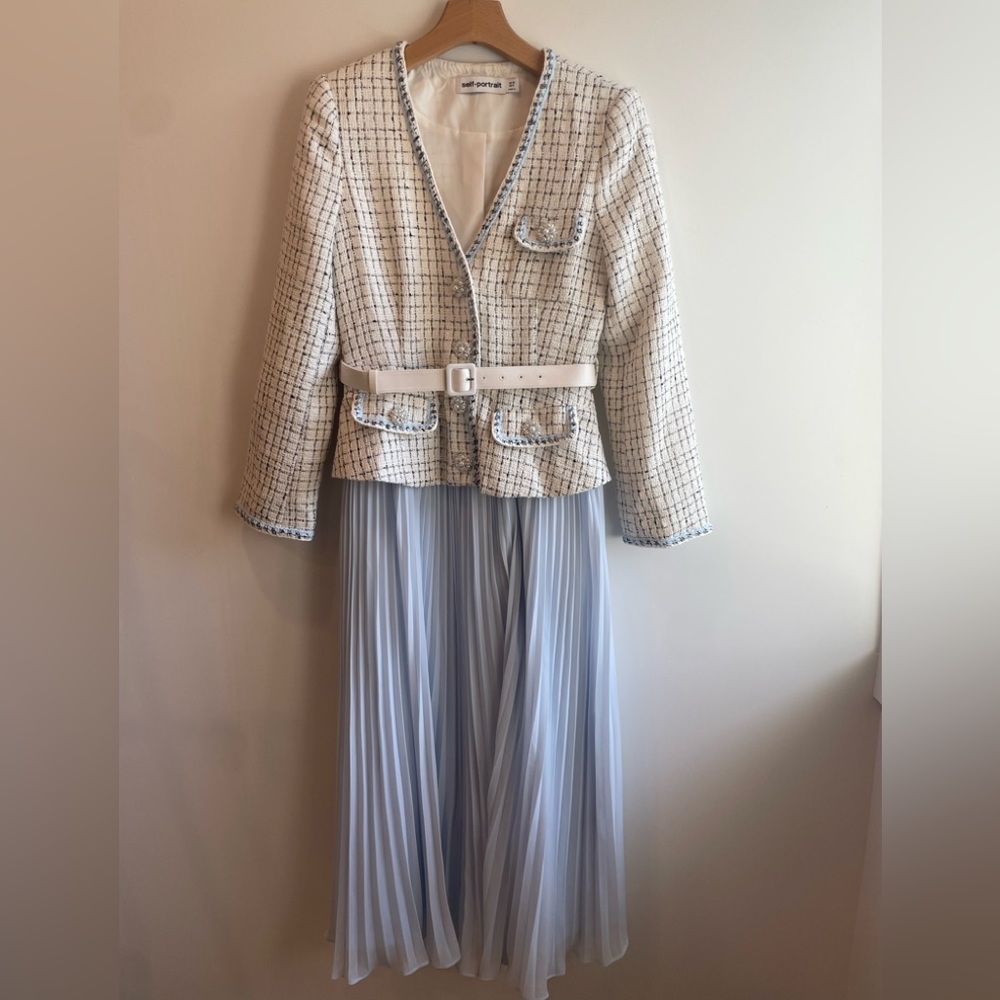 Self Portrait Ivory Bouclé Tailored Midi Dress - Picture 4 of 10
